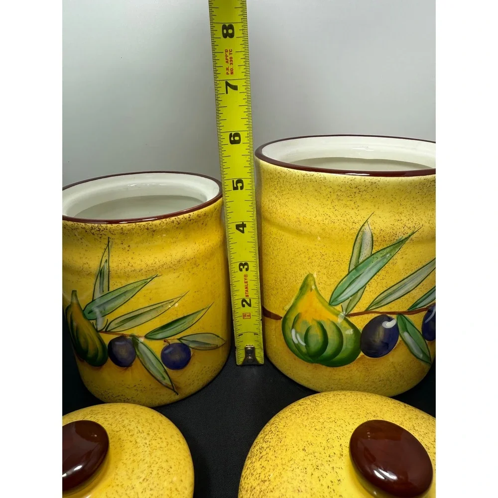Vintage Italian‎ Style Yellow Cookie Jars Kitchen Storage Canisters Set of 2